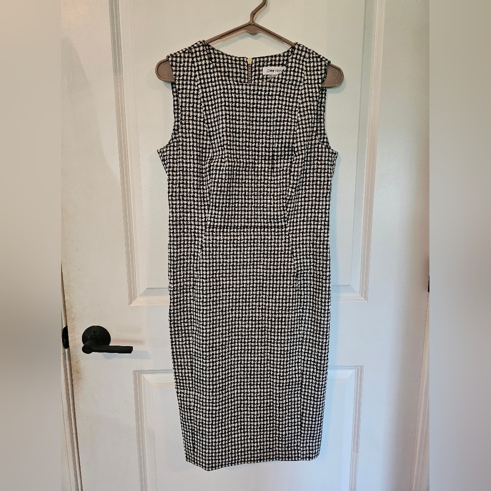 Calvin Klein Black and White Checkered Midi Dress